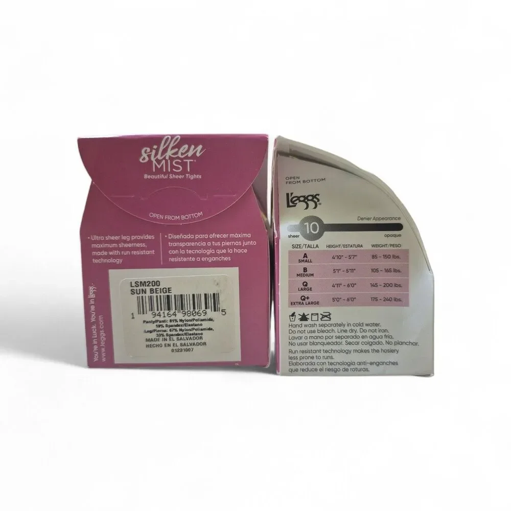 2x Legg's Silken Mist Control Top Ultra Sheer Leg Pantyhose B (Medium) Sun Biege